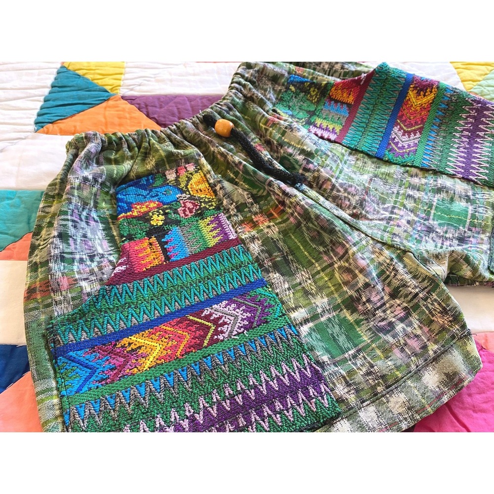 Colorful Guatemalan Embroidered Patchwork Shorts - Picture 3 of 6